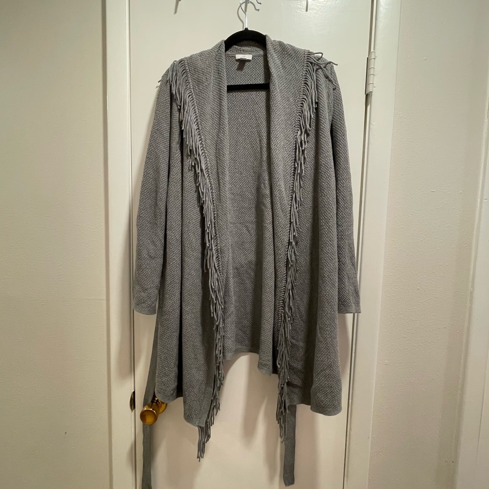 J. Jill Heather Gray Fringe Belted Cardigan